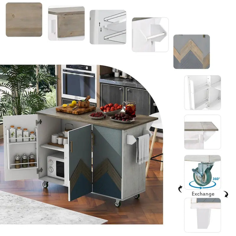 Îlot de cuisine de 131,06 cm (L) de style ferme avec abattant, étagère de rangement interne et trois portes