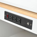 Îlot de cuisine roulant avec table extensible, lumières LED, prises de courant et 2 portes en verre cannelé
