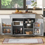 Ilot de cuisine avec rangements et plateau en bois d'hévéa