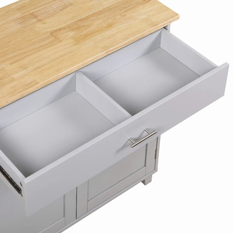 Ilot de cuisine avec rangements et plateau en bois d'hévéa