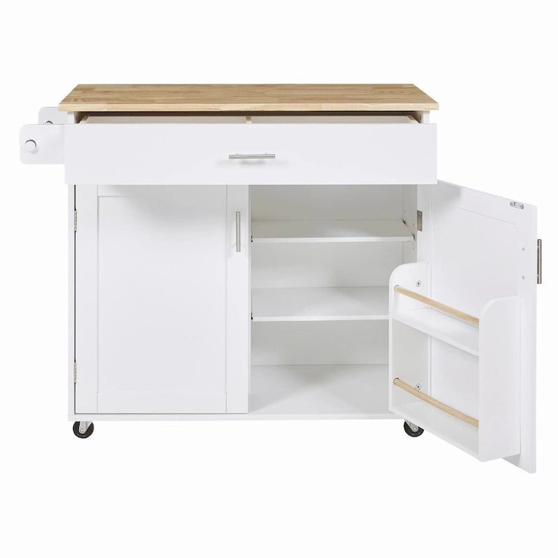 Ilot de cuisine avec rangements et plateau en bois d'hévéa