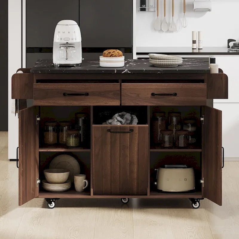 Îlot de cuisine avec meuble de rangement pour poubelle