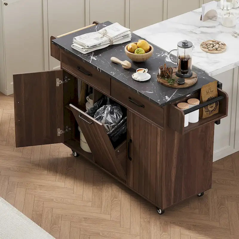 Îlot de cuisine avec meuble de rangement pour poubelle