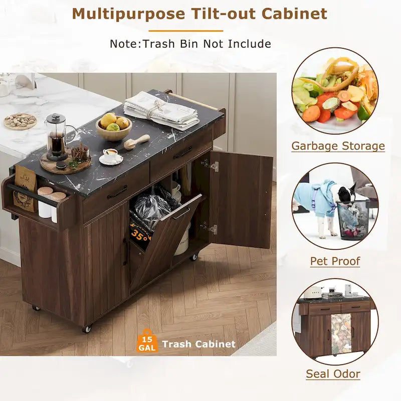 Îlot de cuisine avec meuble de rangement pour poubelle