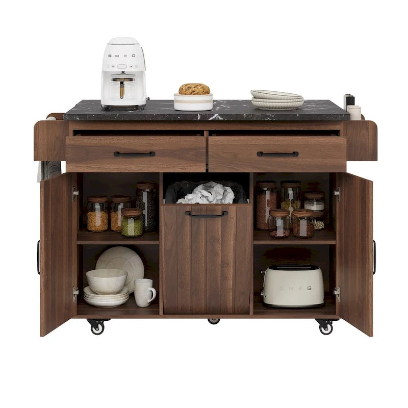Îlot de cuisine avec meuble de rangement pour poubelle
