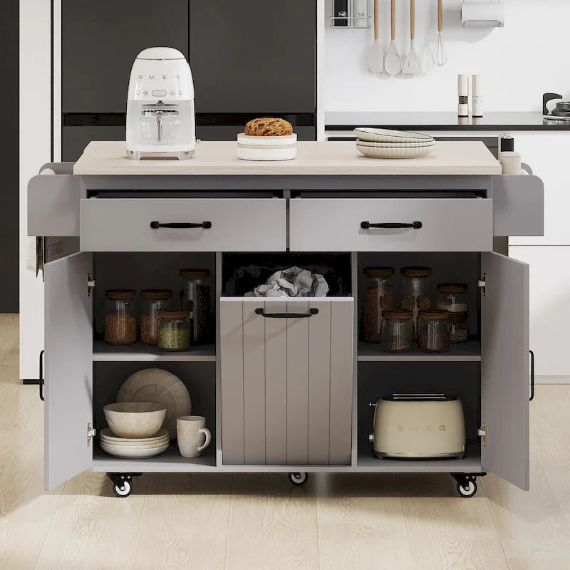 Îlot de cuisine avec meuble de rangement pour poubelle