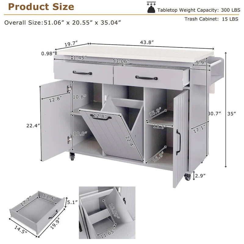 Îlot de cuisine avec meuble de rangement pour poubelle