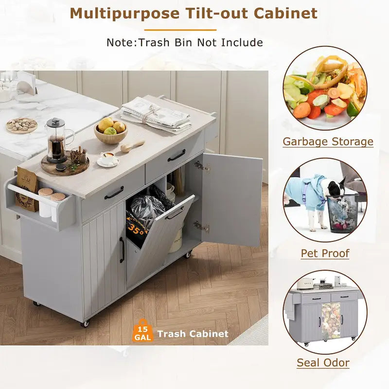 Îlot de cuisine avec meuble de rangement pour poubelle