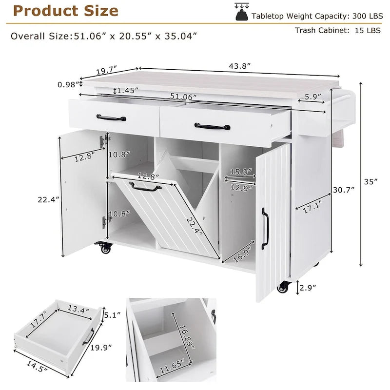 Îlot de cuisine avec meuble de rangement pour poubelle