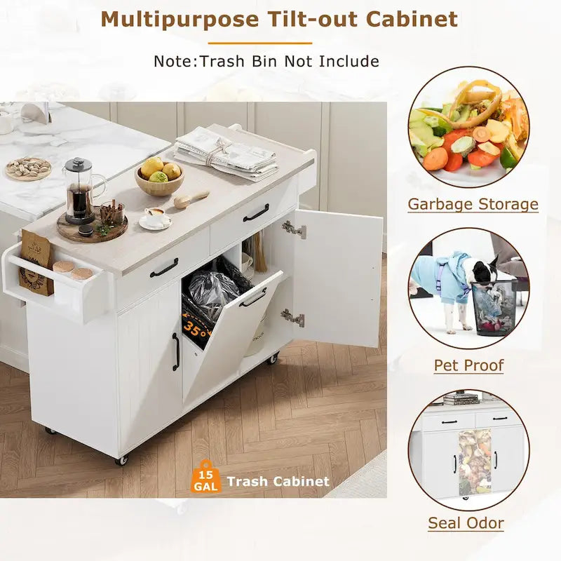 Îlot de cuisine avec meuble de rangement pour poubelle